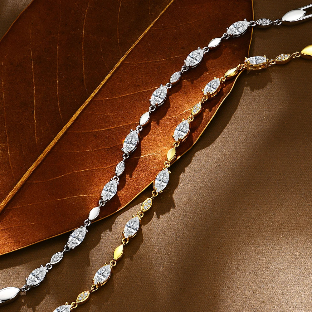 Marquise Round Cut Moissanite Tennis Bracelets D VVS1 Real S925 Silver for Women Man Passed Diamond Tester Jewelry Gift