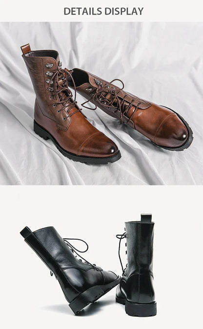 Men Lace Up High-top Boots Fashionable Outdoor Black Combat Boots