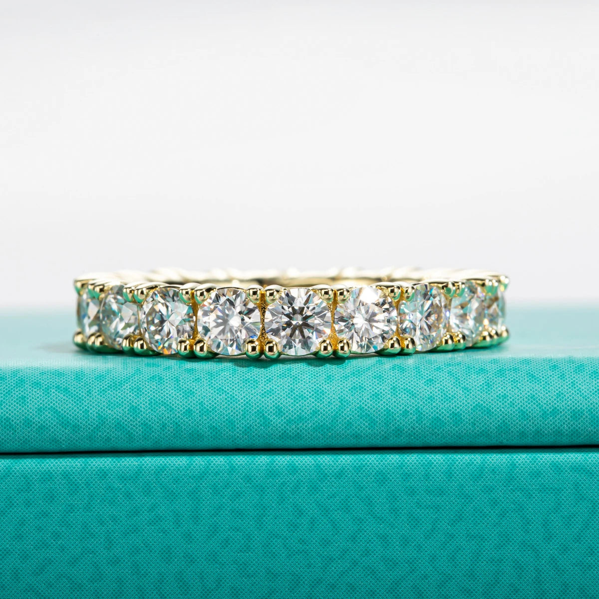 3.5mm D Color Moissanite Eternity Band Ring 925 Sterling Silver 14k Yellow Gold Plated Wedding Rings for Women Jewelry