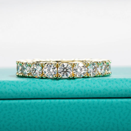 3.5mm D Color Moissanite Eternity Band Ring 925 Sterling Silver 14k Yellow Gold Plated Wedding Rings for Women Jewelry