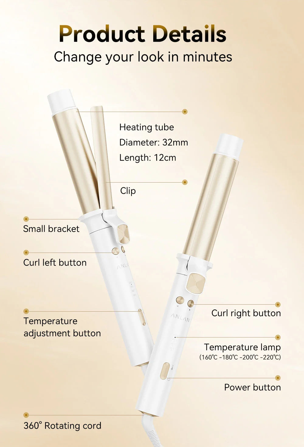 Automatic Curling Iron 30s Fast Heating Smart Temperature Control Ceramic Coating Long Lasting Curls Rotary Hair Curler