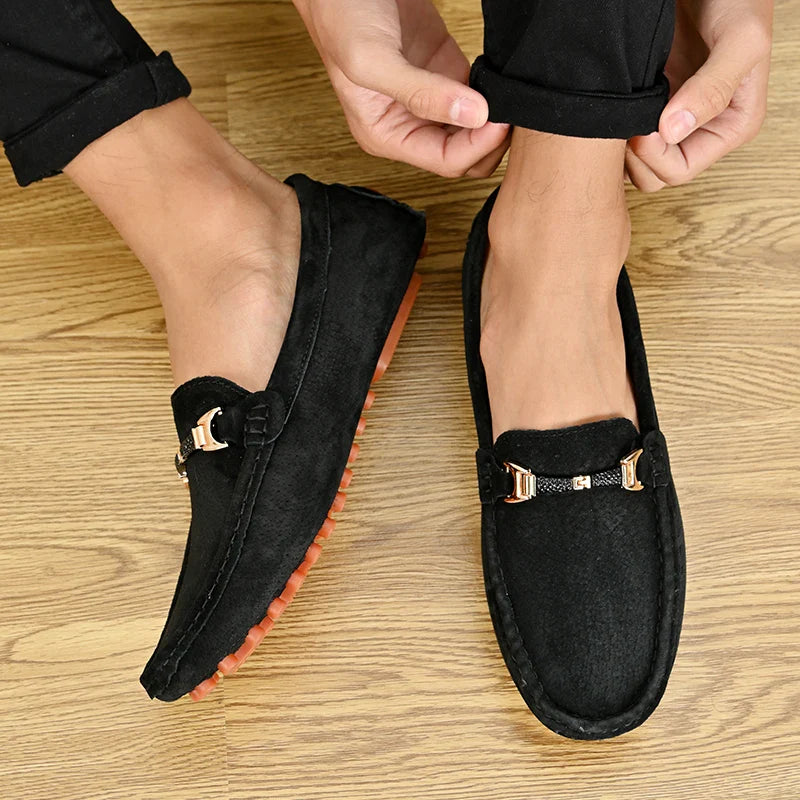 Loafers Men Casual Fashion Suede Men Shoes Lightweight Soft Genuine Leather Moccasins Slip on Driving Shoes for Men Size 48