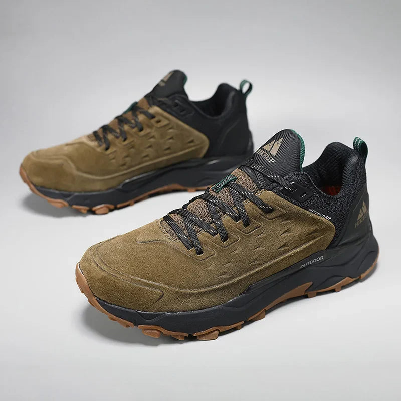 Tênis de Caminhada Masculino Esporte ao Ar Livre Acampamento Caça Caminhada Couro Genuíno Camurça Respirável Tênis Antiderrapante
