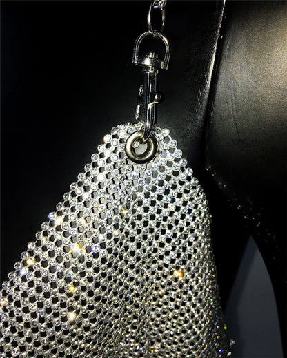 Shiny Rhinestone V Neck Tank Top 2025 Sexy Backless Metal Chain Spaghetti Straps Sling Camisole Women Nightclub Party Crop Top