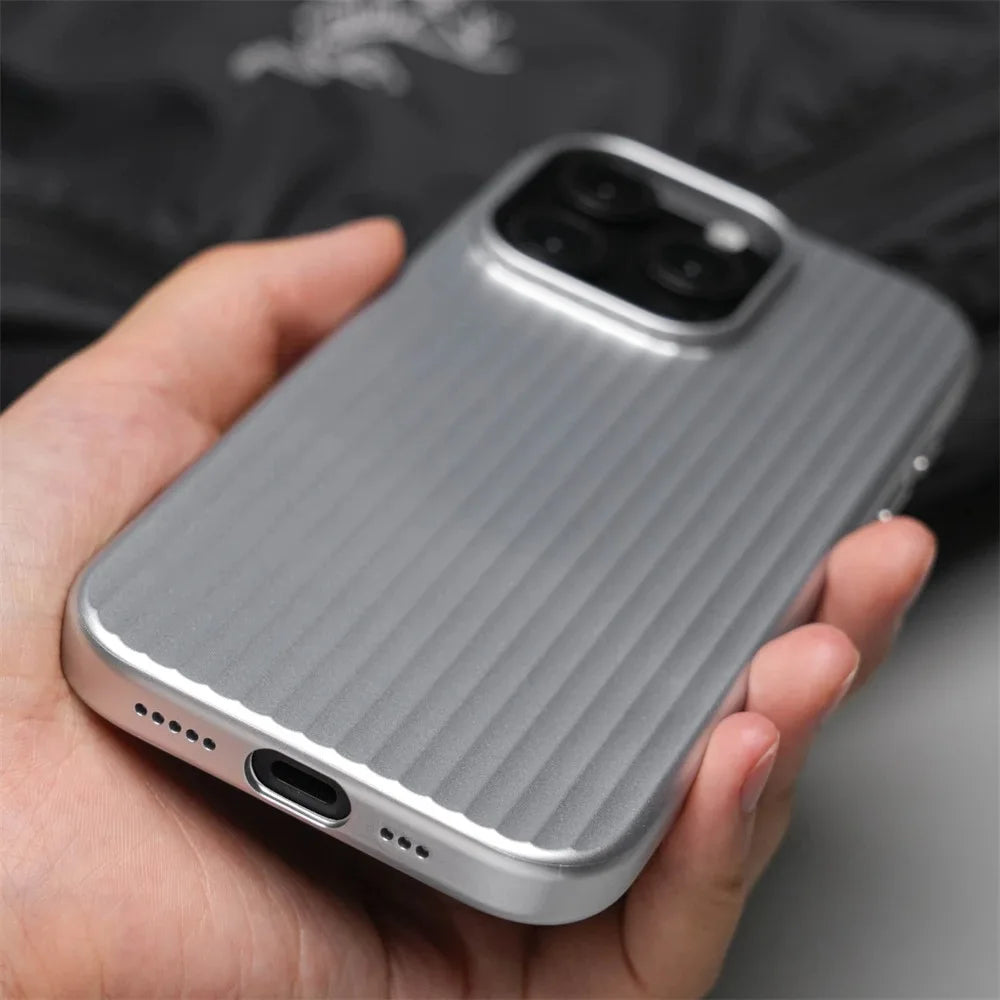 Stripes Metallic Paint Armor Case For iPhone 17 Air 16 15 14 13 Pro Max Shockproof Camera Protective Slim Matte PC Funda