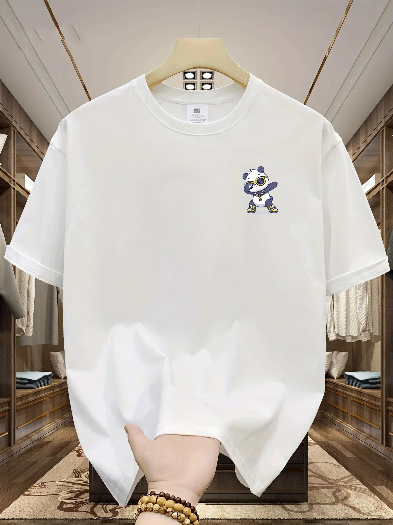 Men's Summer 100% Cotton Cartoon Bear Graphic Printed Fashion Sports and Leisure Loose Round Neck Short Sleeve T-shirt Top