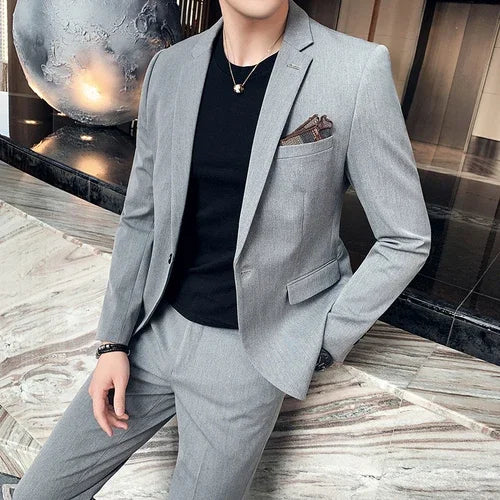 S-7XL Jacket + Pants / Luxurious High -end Brand Solid Color Men's Casual Business Slim Suit Two -piece Suit Groom Wedding Suit