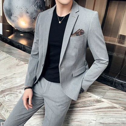 S-7XL Jacket + Pants / Luxurious High -end Brand Solid Color Men's Casual Business Slim Suit Two -piece Suit Groom Wedding Suit