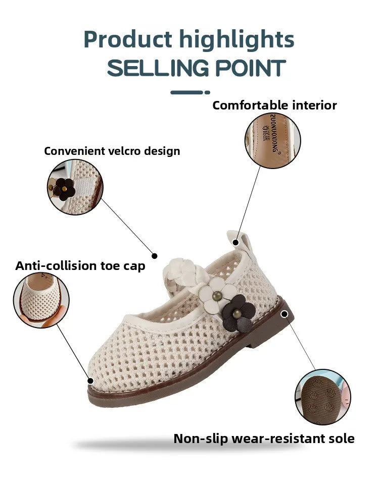 Girls Walking Shoes Lace Mesh Bows Kids Princess Shoes Non-slip Shiny Sequins 2025 New Children Flat Shoes Soft Sole Non-slip