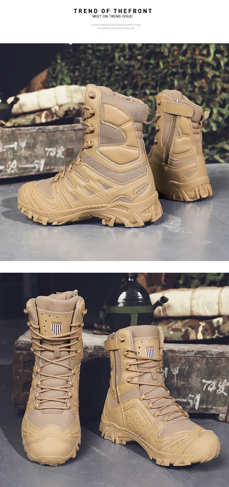 Men's trend high-top outdoor boots four seasons non-slip comfortable hiking boots professional protective tactics training boots