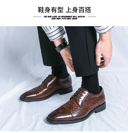 Fashion Brogue Shoes Dress Wedding Social Office Leather Shoes For Men Classic Casual Business Party Formal Leather Shoes Man
