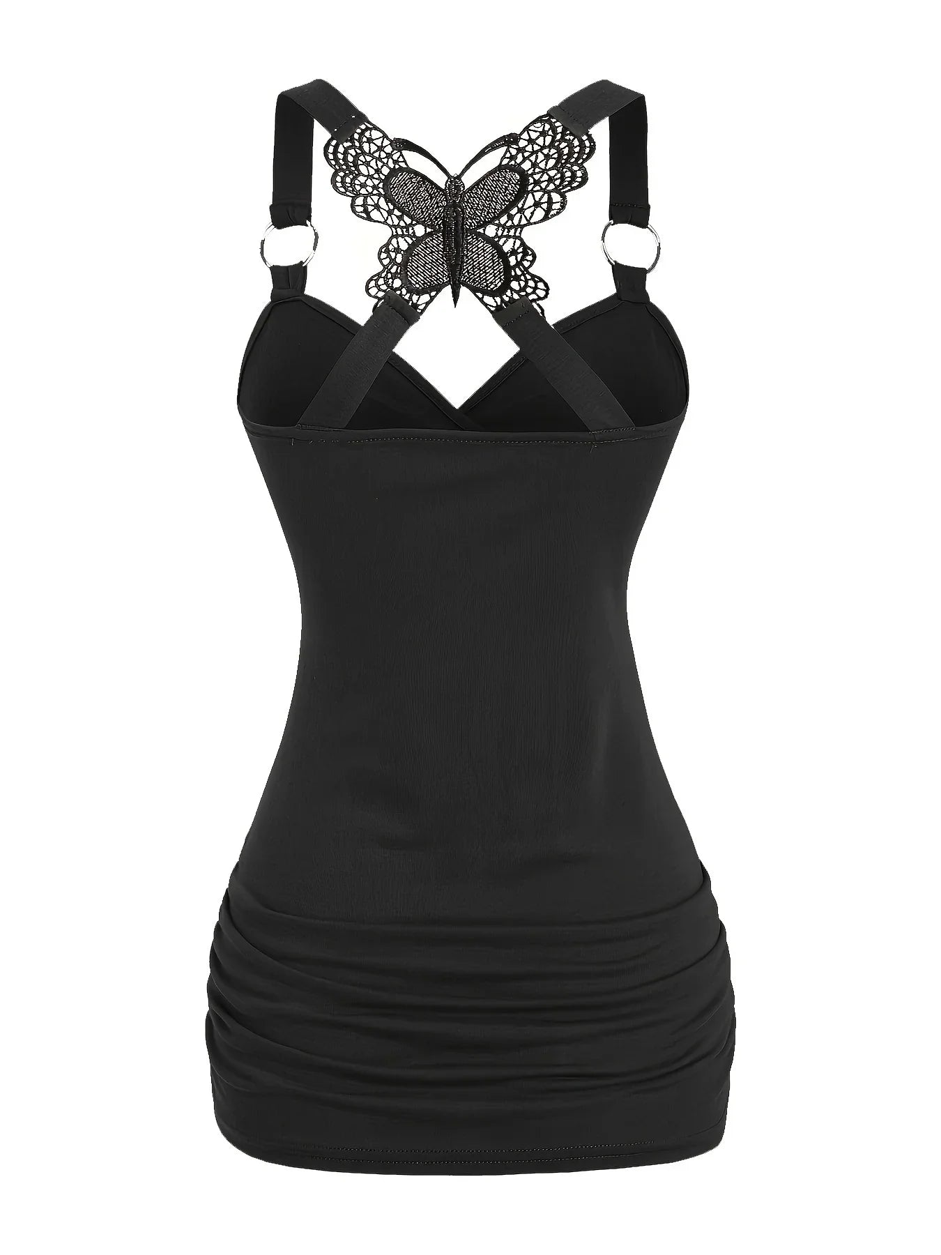 New European and American women's pleated suspenders butterfly lace cross vest in spring and summer of 2024