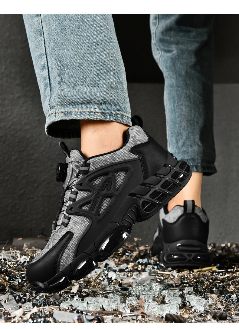 Anti-slip Safety Shoes Men Rotary Button Safety Shoes for Men Work Shoes Anti-smash Men's Sports Shoes Safety Pro