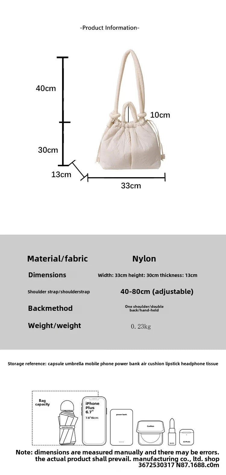 Women's Casual Single-shoulder Bag Large Capacity Nylon Backpack Women's Down Cotton Winter Tote Bag Portable Makeup Handbag