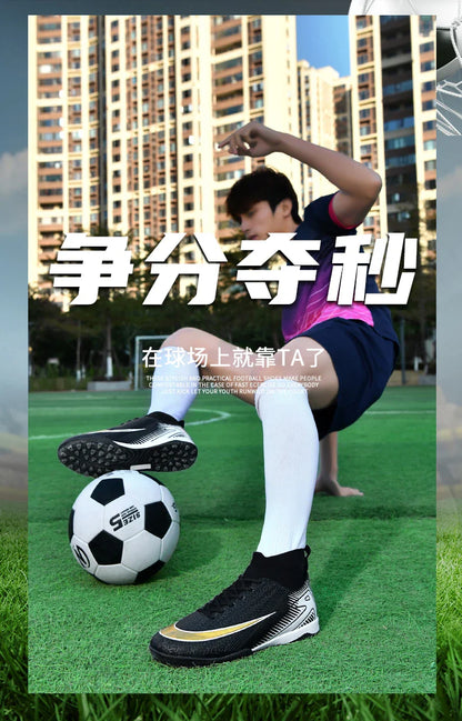 High Top Men Soccer Shoes Professional Football Boots Breathable Wear Resistant Training Match Sneakers Non Slip for Adult Sport