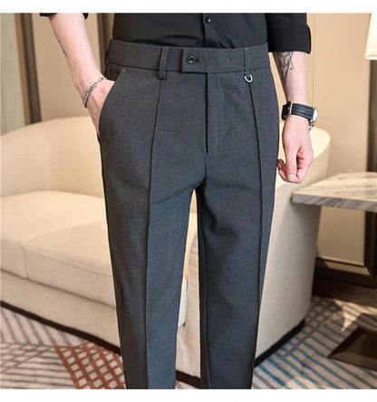 Men's business casual trousers, daily formal work pants, 2024 new high quality, plain color versatile ankle-length trousers.