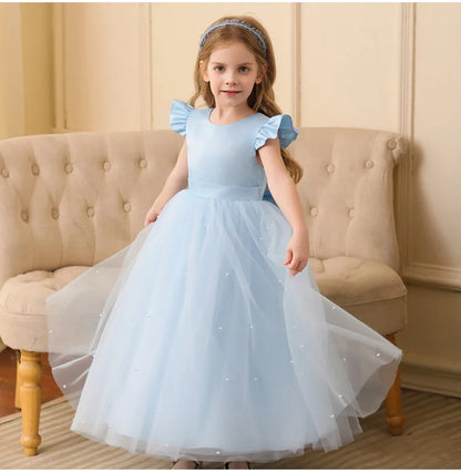 Summer Girl Flower Birthday Tulle Dress Backless Bow Wedding Gown Piano Kids Party Wear Princess Dress Baby Girl Bowknot Dresses