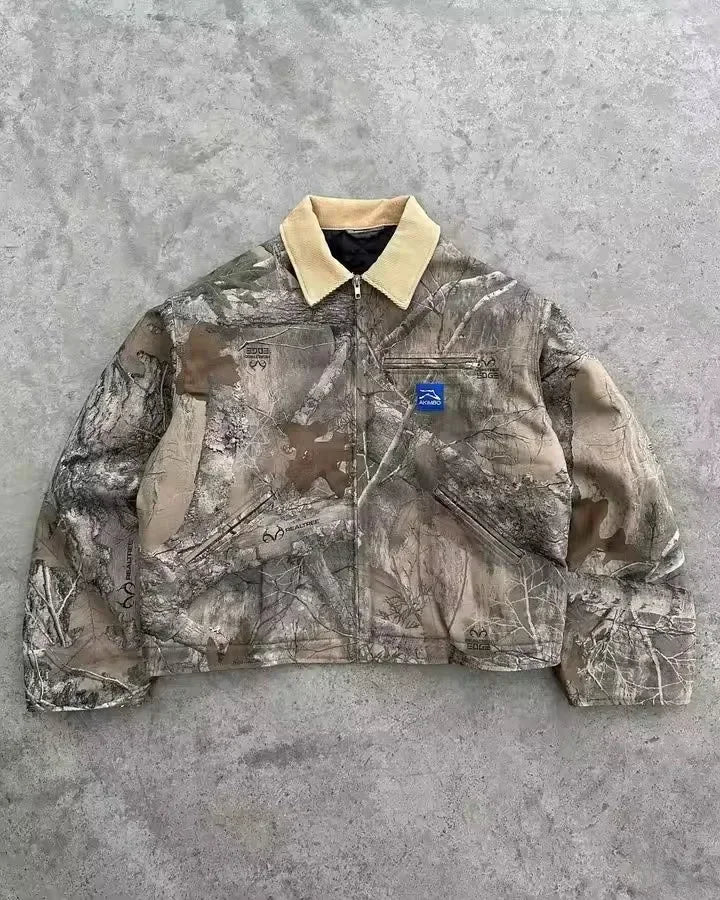 Retro Camouflage Leaf Jacket Y2K Coats Mens Womens Harajuku Hip Hop Letter Embroidery Patchwork Oversized Jacket Casual Clothes