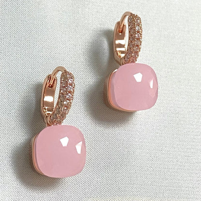 Classic Candy Color Earrings Inlay Transparent Zircon 27Colors Crystal Earrings Rose Gold Plated Fashion Jewelry For Women