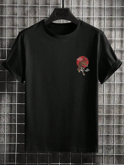 Tiger Letter Print Casual Commute 
 Mans Tshirt Fitting Breathable Tee Shirt Leisure Comfort Tee Clothing Round Neck Tops