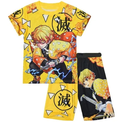 Demon Slayer Kids T-shirt Shorts Set  Anime Kimetsu Tanjiro Rengoku Zenitsu Print BoysGirls Casual Summer Outfit 2Pcs Sportswear