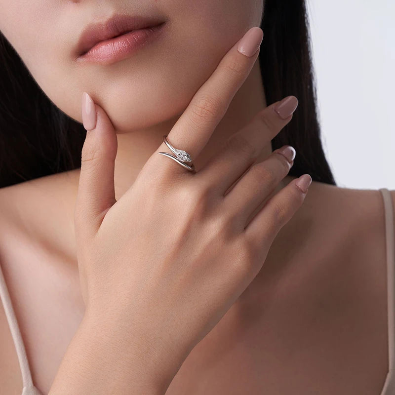 New All Moissanite Serpentine Rings for Women Index Finger Matching Band S925 Sterling Silver Plated 18K Gold Jewelry