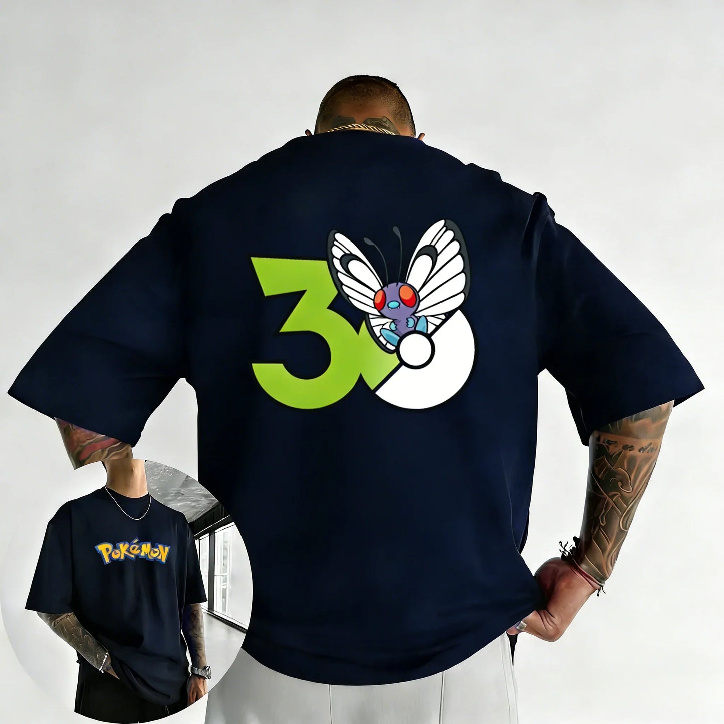 30th Anniversary Butterfree Printed T-shirt Summer Men's and Women's Loose Casual Hip Hop Trendy Short Sleeve Top