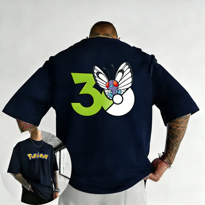 30th Anniversary Butterfree Printed T-shirt Summer Men's and Women's Loose Casual Hip Hop Trendy Short Sleeve Top