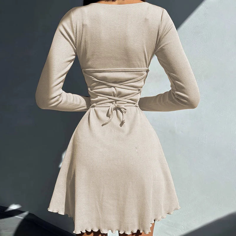 Women 2024 Spring Autumn Fashion Long Sleeve Knitted Streetwear Bodycon Short Mini Dress Wholesale Items For Business