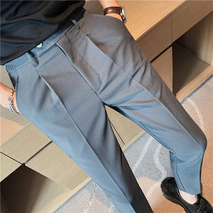 Men Slim British Style Suits Pants Business Casual Trousers Male Solid Fit Trousers High Quality Man Formal Wear Suit Pants 36