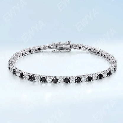 Sparkling 3/4/5/6.5MM Black White Full Moissanite Diamond Tennis Bracelet for Men Women Original S925 Silver Link Bracelets