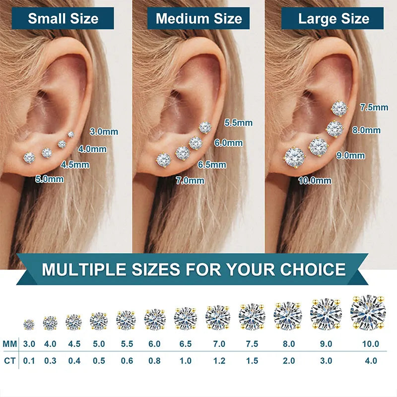 Unisex Classic Round Moissanite Earring For Women Jewelry 5MM/6MM/7/MM Silver 925 Fashion Earrings Women Gift