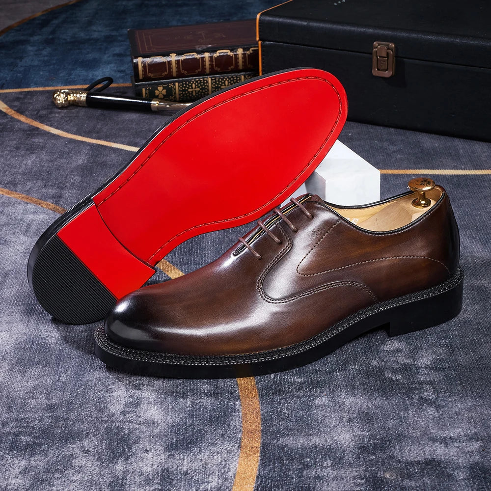 Fashion brand smooth Oxford shoes business formal leather shoes men's 2025 winter high heels wedding pointed office shoes