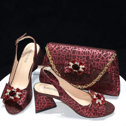 African Fashion Italian Shoes And Bag Sets For Evening Party With Stones Colorful Italian Handbags Match