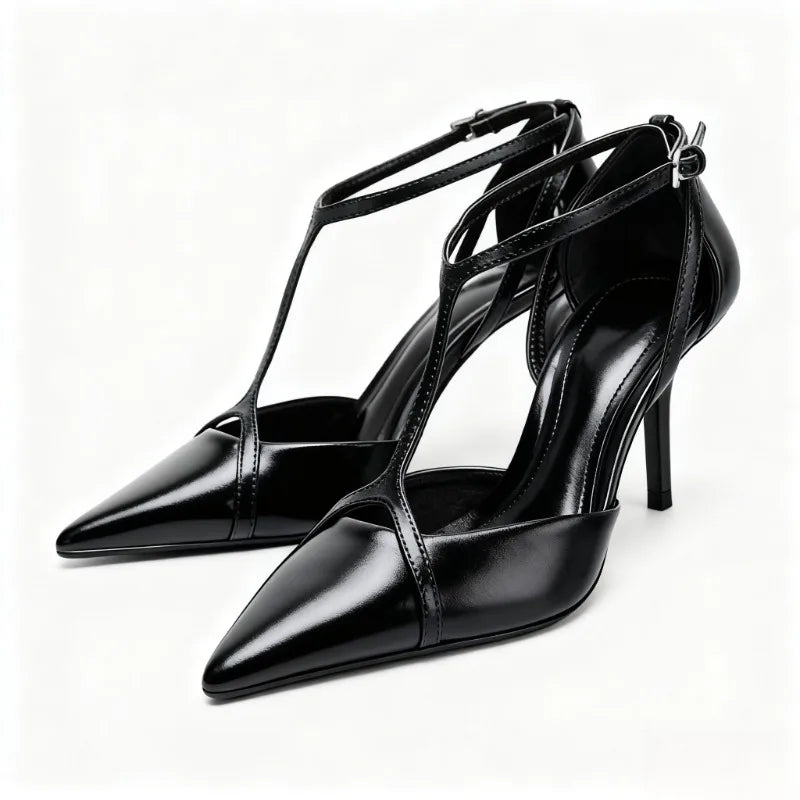 Sexy Pointed Toe Patent Leather Pumps Women Elegant Ankle Strap Buckle Design Thin High Heels for Ladies Party Wedding Shoes