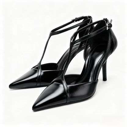 Sexy Pointed Toe Patent Leather Pumps Women Elegant Ankle Strap Buckle Design Thin High Heels for Ladies Party Wedding Shoes