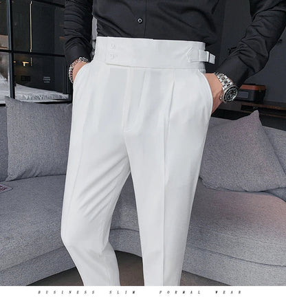 Men British Style Suits Pants New Male Solid High Waist Trousers High Quality Men Formal Slim Fit Business Casual Suit Pants