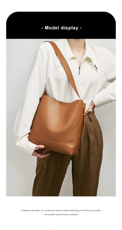 Lady Women Hobo Bucket Bag Split Leather Fashion Shoulder Bags Large Capacity Handbag Wide Adjustable Strap Female Bags