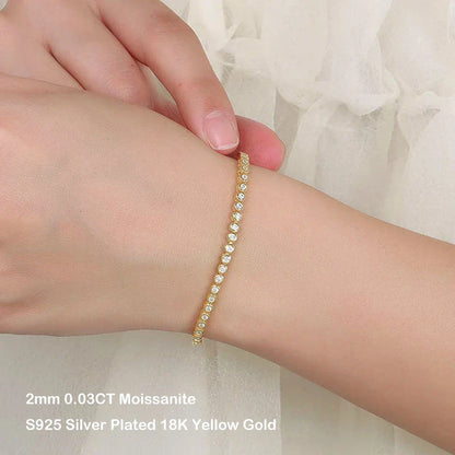Sparkling 2/3mm Full Moissanite Tennis Bracelet for Women Party S925 Silver Plated 18K Pass Diamond Test Bezel Bracelets