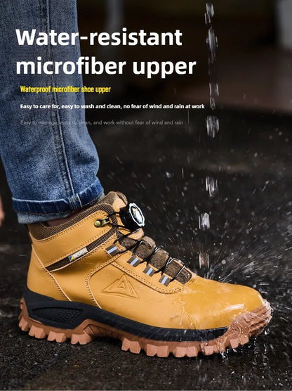 Brown Waterproof Safety Boots Men Indestructible Steel Toe Work Boots Anti-smash Stab-resistant High-top Knob Adjustable