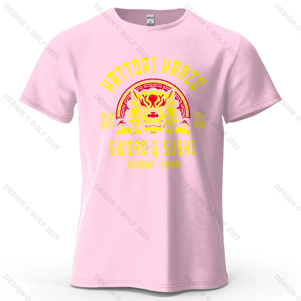 Samurai Warrior Printed Men's T-Shirt 100% Cotton Oversized Cultural Art Graphic Tees for Women Tops Tees Casual Streetwear