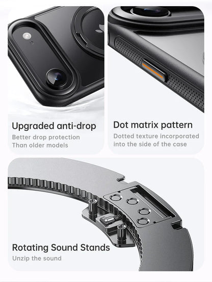 360° transparent Round ring Case for IPhone 12 13 14 15 16 Pro Max Fall prevention funda Cover sling Metal buttons 17 Air case