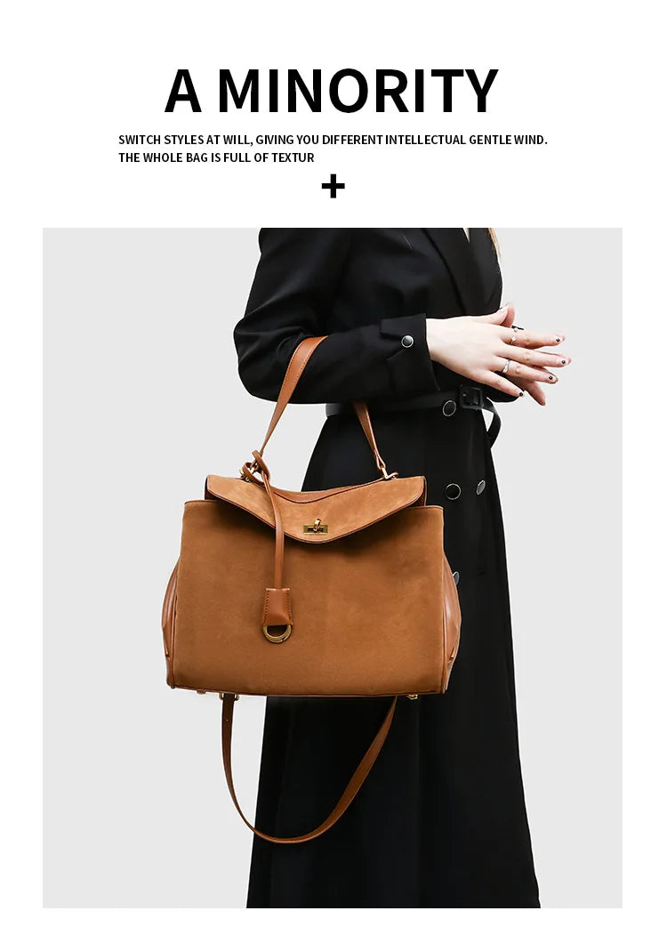 New Split Cow Leather Women's Faux Suede Bag Autumn Winter Underarm Bag for Lady Shoulder Crossbody Bag