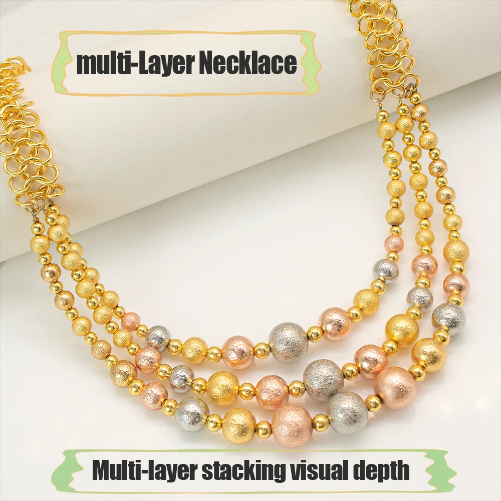 2025 New Multi Layer Women Jewelry Set Matte Frosting Texture Round Beads Necklace Set For Bridal Wedding Jewellwey Gift