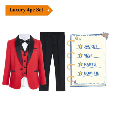 24H Ship White Formal Kids Suit Set, 4 Pieces Suits For Boys From 3-14 Years, Wedding Tuxedo For Kids Ring Bear