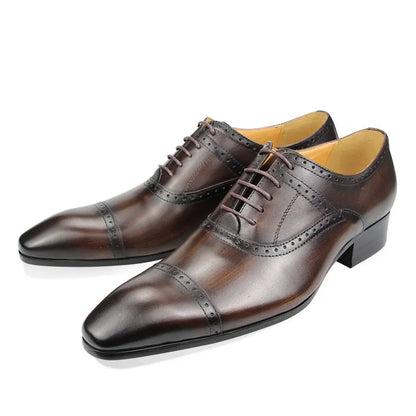 Elegant Formal Men Shoes Top Layer Cow Leather Oxfords Business Office Lace Up Luxury Design Handmade Dress Fashion Males' Shoe