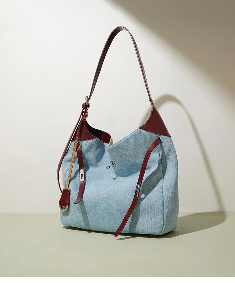 Women Fashion Denim Shoulder Bag Large Capacity Handbag Tote Hobo for Lady