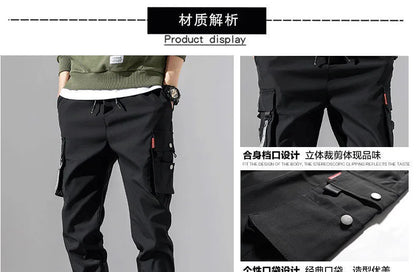 2025 New Men's Cargo Pants Casual Hip Hop Hit Color Multiple Pockets Trousers Streetwear Ribbons Techwear Sweatpants ﻿