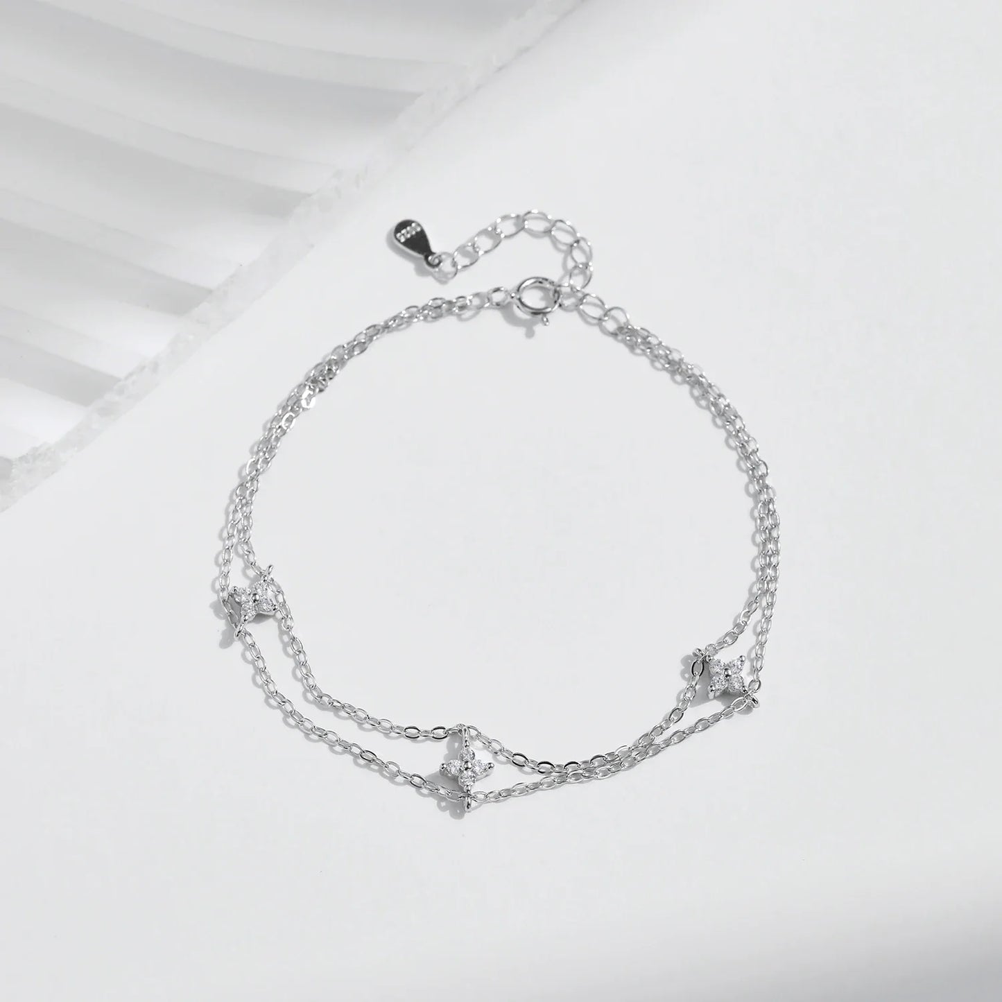 925 Sterling Silver Double-layer Four Leaf Clover Bracelet Trendy Chain Link Bracelets For Women Luxury Jewelry Gift