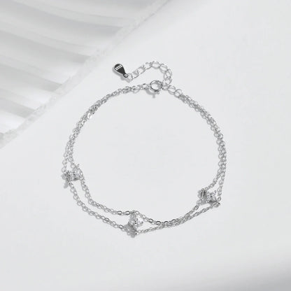 925 Sterling Silver Double-layer Four Leaf Clover Bracelet Trendy Chain Link Bracelets For Women Luxury Jewelry Gift